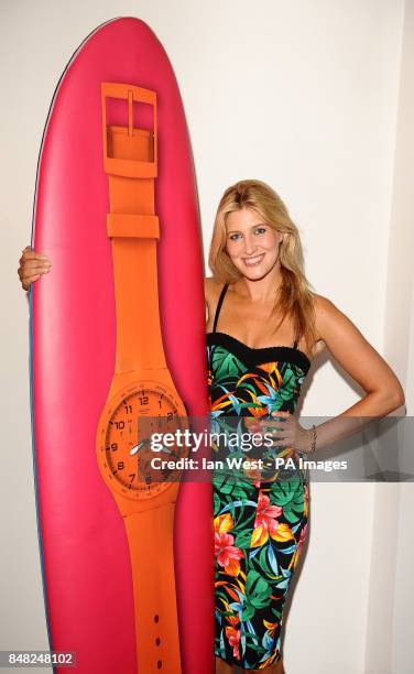 Francesca Hull arrives at the Swatch Chrono Plastic launch party at the Future Gallery in London.