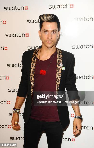 Russell Kane arrives at the Swatch Chrono Plastic launch party at the Future Gallery in London.