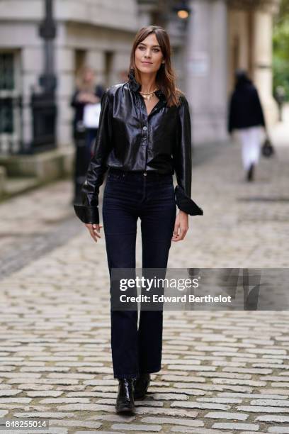 Alexa Chung is seen, outside Simone Rocha, during London Fashion Week September 2017 on September 16, 2017 in London, England.