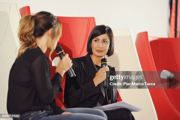 Ambra Angiolini and Candida Morvillo attend FuoriCinema on September 16, 2017 in Milan, Italy.