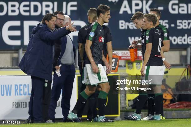 Coach Ernest Faber of FC Groningen, assistant trainer Marcel Groninger of FC Groningen, Samir Memisevic of FC Groningen, Etienne Reijnen of FC...