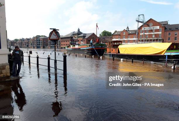 Floodwater covers the streets in the centre of York as River Ouse burst its banks and water levels continue to rise following heavy rainfall.