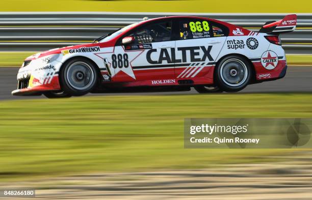 Craig Lowndes driver of the Team Vortex Triple Eight Race Engineering races during the Sandown 500, which is part of the Supercars Championship at...