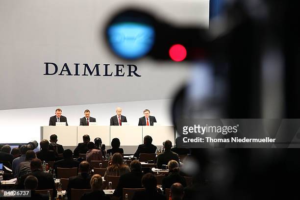 The Daimler Board of Directors Andreas Renschler, Bodo Uebber, CEO of Daimler AG, Dieter Zetsche and Head of Global Communications Joerg Howe...
