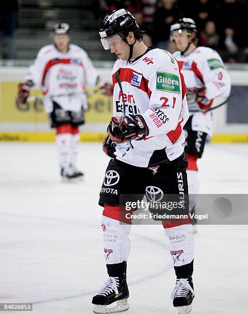 Christoph Melischko of Koelner Haie during the DEL Bundesliga game between Hannover Scorpions and Koelner Haie at the TUI Arena on February 15, 2009...