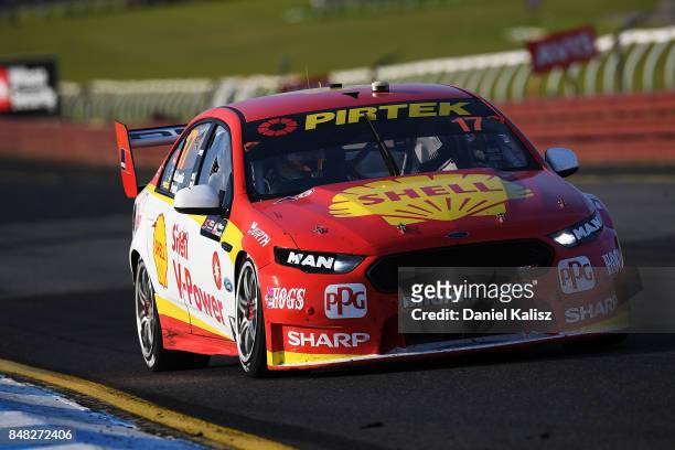 Scott McLaughlin drives the Shell V-Power Racing Team Ford Falcon FGX during the Sandown 500, which is part of the Supercars Championship at Sandown...