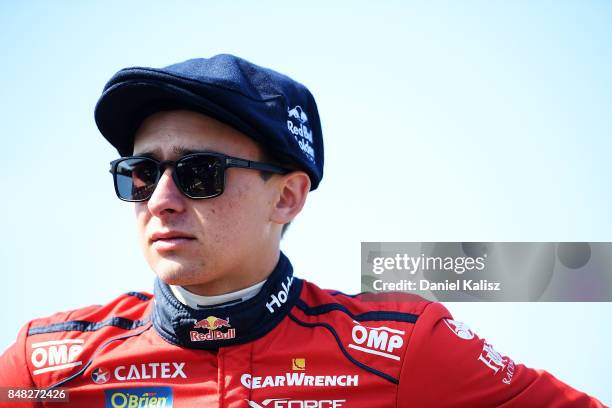 Matt Campbell driver of the Red Bull Holden Racing Team Holden Commodore VF looks on during the Sandown 500, which is part of the Supercars...