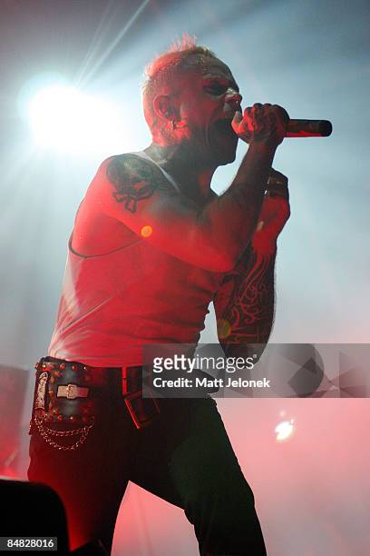 Keith Flint of the band The Prodigy performs on stage during the Big Day Out 2009 at the Claremont Showgrounds on February 1, 2009 in Perth,...