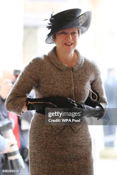 Prime Minister Theresa May attends a service to mark the 77th anniversary of the Battle of Britain at Westminster Abbey on September 17, 2017 in...