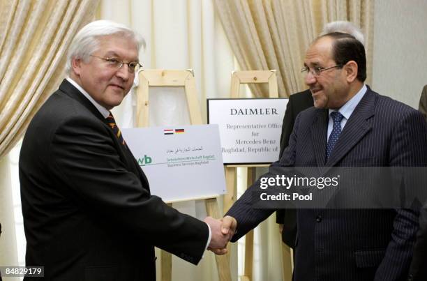 German Vice Chancellor and Federal Minister for Foreign Affairs Frank-Walter Steinmeier shakes hands with Nuri Kamil Al-Maliki, State Governor of...