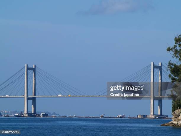 suspension bridge of rande that gives access to the city of vigo. pontevedra. spain - cies islands vigo spain bildbanksfoton och bilder