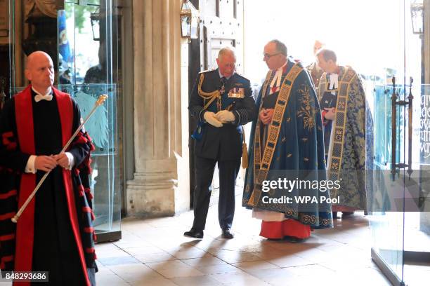 Prince Charles, Prince of Wales attends a service to mark the 77th anniversary of the Battle of Britain at Westminster Abbey on September 17, 2017 in...