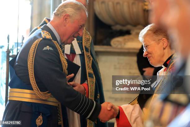 Prince Charles, Prince of Wales attends a service to mark the 77th anniversary of the Battle of Britain at Westminster Abbey on September 17, 2017 in...