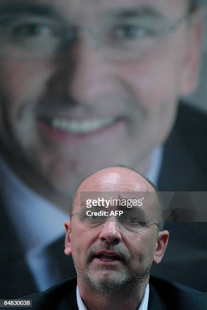 Ugo Cappellacci candidate for center right, the People of Liberties party of Prime Minister Silvio Berlusconi party speaks at a press conference in...
