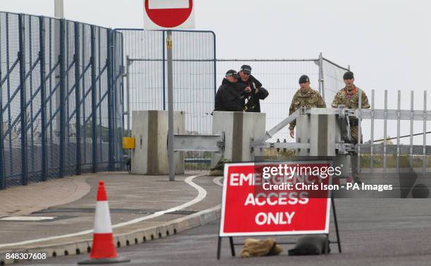 Army and armed police guard the Weymouth and Portland Sailing Academy, Weymouth.