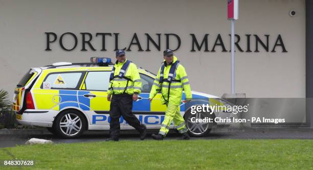 Police officers at the Weymouth and Portland Sailing Academy, Weymouth.