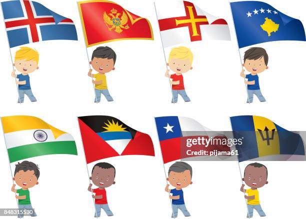 world flags and children - icelandic youth stock illustrations