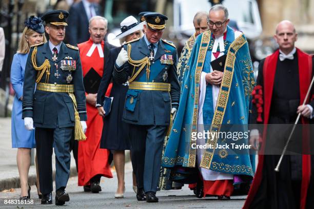Prince Charles, Prince of Wales and The Dean of Westminster, the Very Reverend John Hall leave following a service to mark the 77th anniversary of...