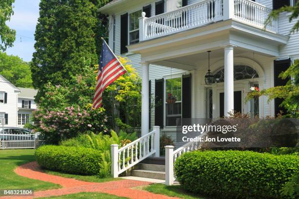 facade of traditional white home - capital of maine usa stock pictures, royalty-free photos & images