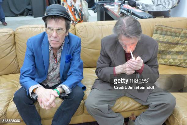 Harry Dean Stanton and Slim Jim Phantom backstage before his concert and the Repo Man screening at the Regent Theater in Los Angeles, California on...