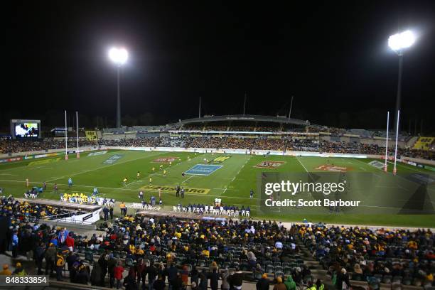 General view during The Rugby Championship match between the Australian Wallabies and the Argentina Pumas at Canberra Stadium on September 16, 2017...