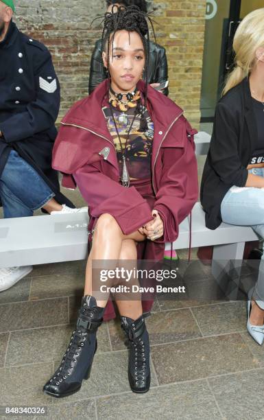 Twigs attends the Versus SS18 catwalk show during London Fashion Week September 2017 at Central St Martins on September 17, 2017 in London, England.