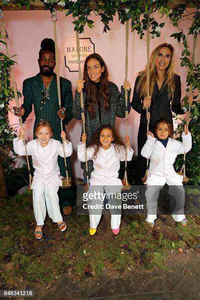 Roy Luwolt, Erika Boldrin and Mary Alice Malone attend the Malone Souliers London Fashion Week SS18 Presentation on September 17, 2017 in London,...
