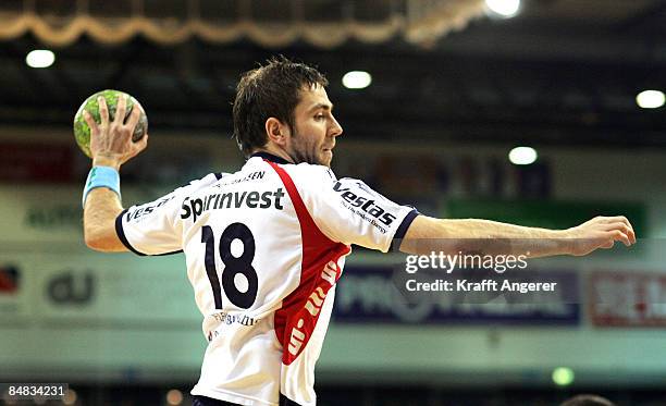 Torge Johannsen of Flensburg in action during the Bundesliga Handball match between SG Flensburg-Handewitt and MT Melsungen at the Campushalle on...