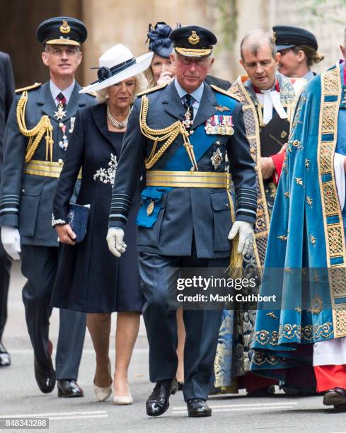 Prince Charles, Prince of Wales and Camilla, Duchess of Cornwall after a Service to mark the 77th anniversary of The Battle Of Britain at Westminster...