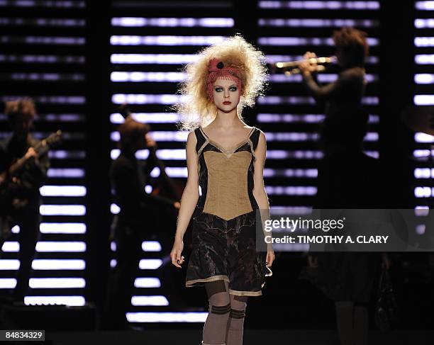 Model displays an outfit of Diesel Black Gold at the 2009 Fall Shows at Bryant park during Mercedes Benz Fashion Week in New York on February 17,...