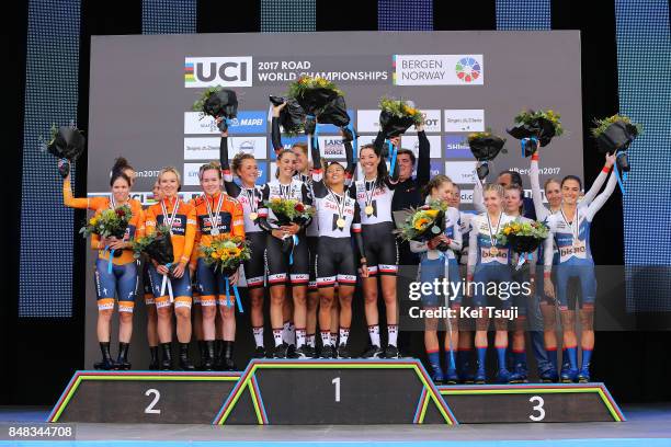 90th Road World Championships 2017 / TTT Women Elite Podium / Team Boels Dolmans Cyclingteam / Chantal BLAAK / Karol-Ann CANUEL / Elizabeth DEIGNAN /...