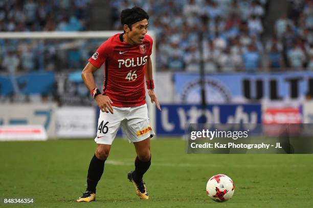 Ryota Moriwaki of Urawa Red Diamonds in action during the J.League J1 match between Jubilo Iwata and Urawa Red Diamonds at Shizuoka Stadium Ecopa on...