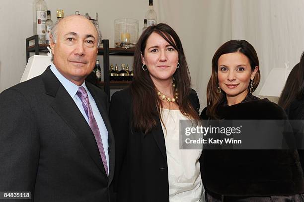 Brian Ripka, Rachel Allgood and Claudia Ross pose at the Judith Ripka booth during Mercedes-Benz Fashion Week 2009 at Bryant Park on February 17,...