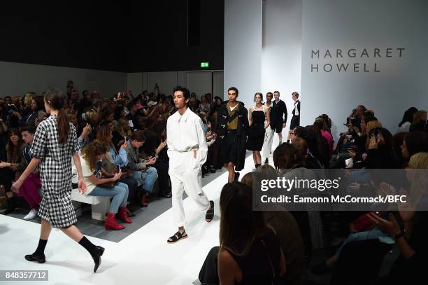 Models walk the runway at the Margaret Howell show during London Fashion Week September 2017 on September 17, 2017 in London, England.