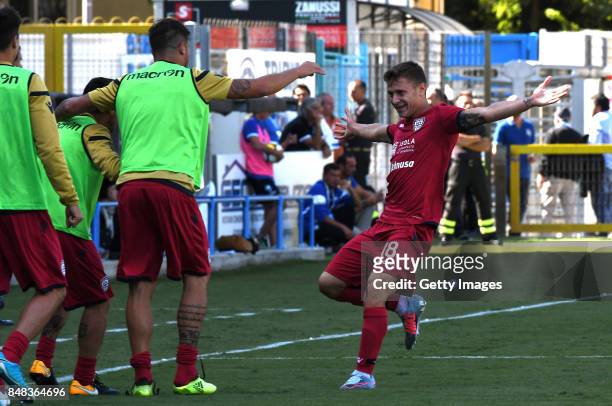 Nicolo Barella of Cagliari Calcio celebrates after scoring the opening goal during the Serie A match between Spal and Cagliari Calcio at Stadio Paolo...