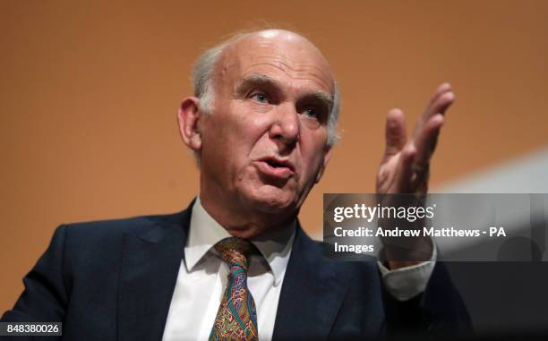 Liberal Democrat leader Sir Vince Cable during a question and answer session during the second day of the Liberal Democrats Autumn Conference at the...