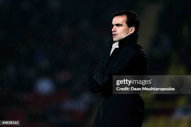 Swansea Manager Roberto Martinez looks on during the Coca-Cola Championship match between Watford and Swansea City at Vicarage Road on February 17,...