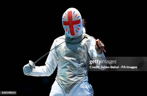 Great Britain's Anna Bentley in action in the Women's Foil Team Fencing last 16 against Egypt at the Excel Arena, London.