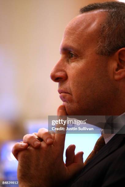 California Senate President pro Tem Darrell Steinberg listens to arguments during a session of the California state Senate February 17, 2009 in...