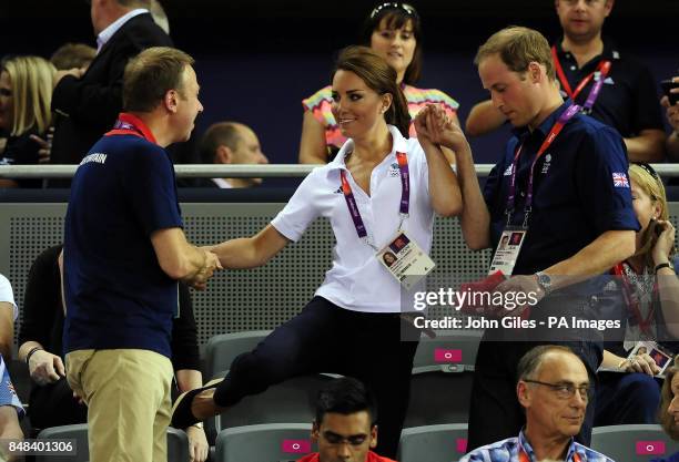 The Duke and Duchess of Cambridge arrive to watch the Cycling during day six of the Olympic Games at the Velodrome, London.