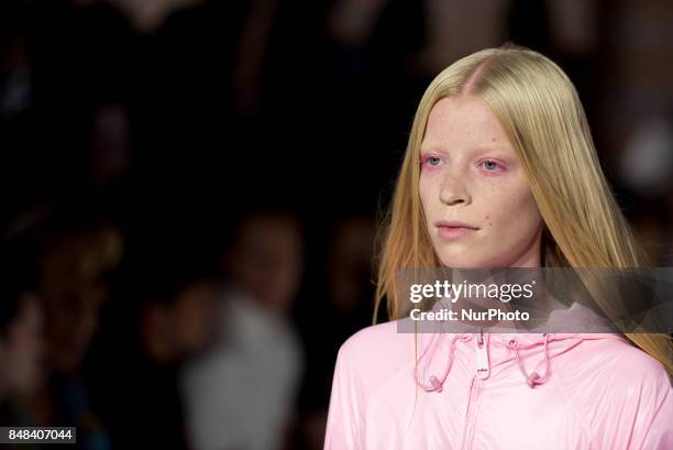 Model walks the runway of Nicopanda show during London Fashion Week September 2017, London on September 16, 2017.