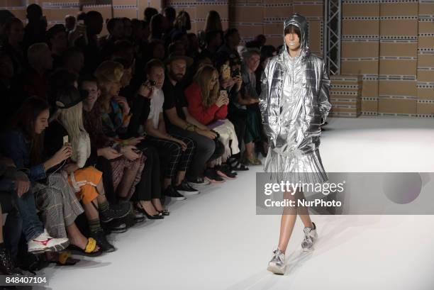 Model walks the runway of Nicopanda show during London Fashion Week September 2017, London on September 16, 2017.