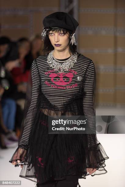 Model walks the runway of Nicopanda show during London Fashion Week September 2017, London on September 16, 2017.