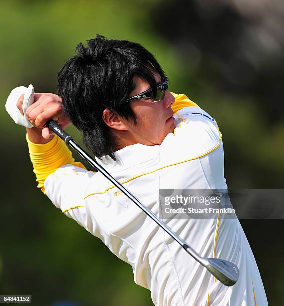 Ryo Ishikawa of Japan swings during the practice of the Northern Trust Open at the Riviera Country Club February 17, 2009 in Pacific Palisades,...