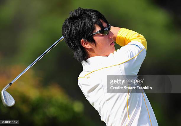 Ryo Ishikawa of Japan swings during the practice of the Northern Trust Open at the Riviera Country Club February 17, 2009 in Pacific Palisades,...