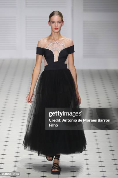 Model walks the runway at the Temperley London show during London Fashion Week September 2017 on September 17, 2017 in London, England.