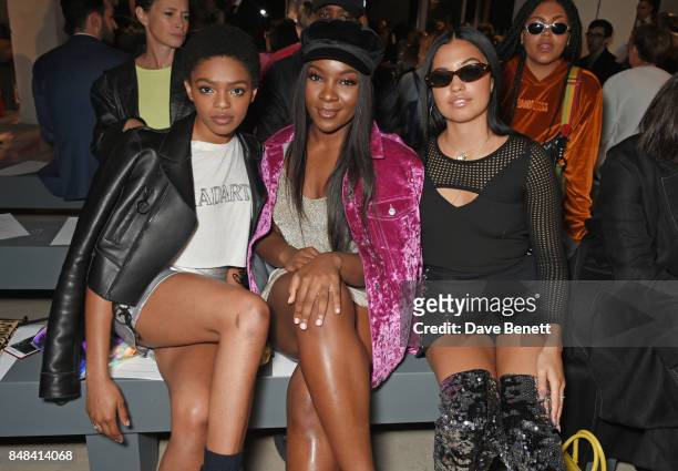 Selah Marley, Ray BLK and Mabel McVey attend Topshop's London Fashion Week show on September 17, 2017 in London, England.