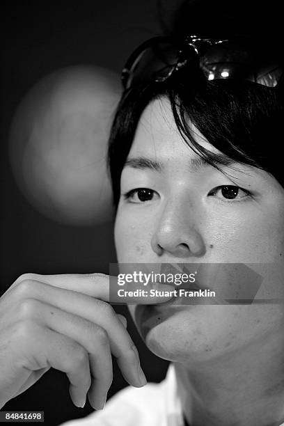 Ryo Ishikawa of Japan ponders a question during his press conference after practice of the Northern Trust Open at the Riviera Country Club February...