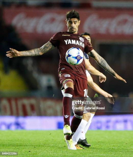 Roman Martinez of Lanus kicks the ball during a match between Independiente and Lanus as part of the Superliga 2017/18 at Libertadores de America...