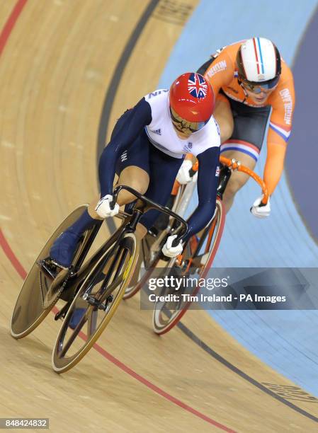 Great Britain's Victoria Pendleton during her victory against Netherland's Willy Kanis in the Women's Sprint 1/8 Finals at the Velodrome in the...